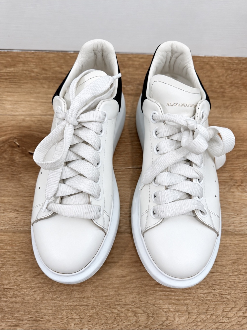 Alexander McQueen White Leather Sneakers with Black Heel Tab
